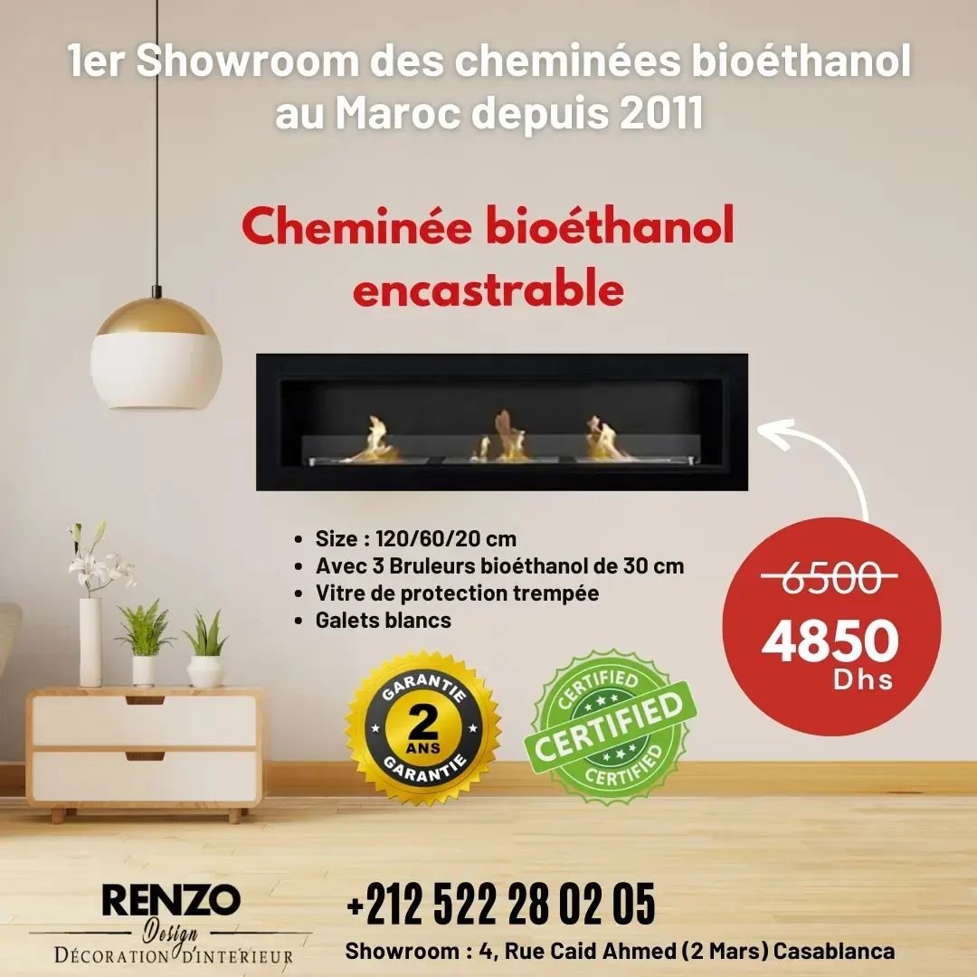 RENZO Design : Cheminée bio éthanol sur mesure casablanca maroc